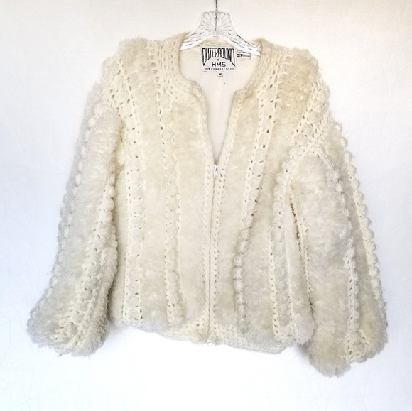 Vintage Jackets & Blazers - Vintage Cozy Crochet Teddy Bomber Jacket M